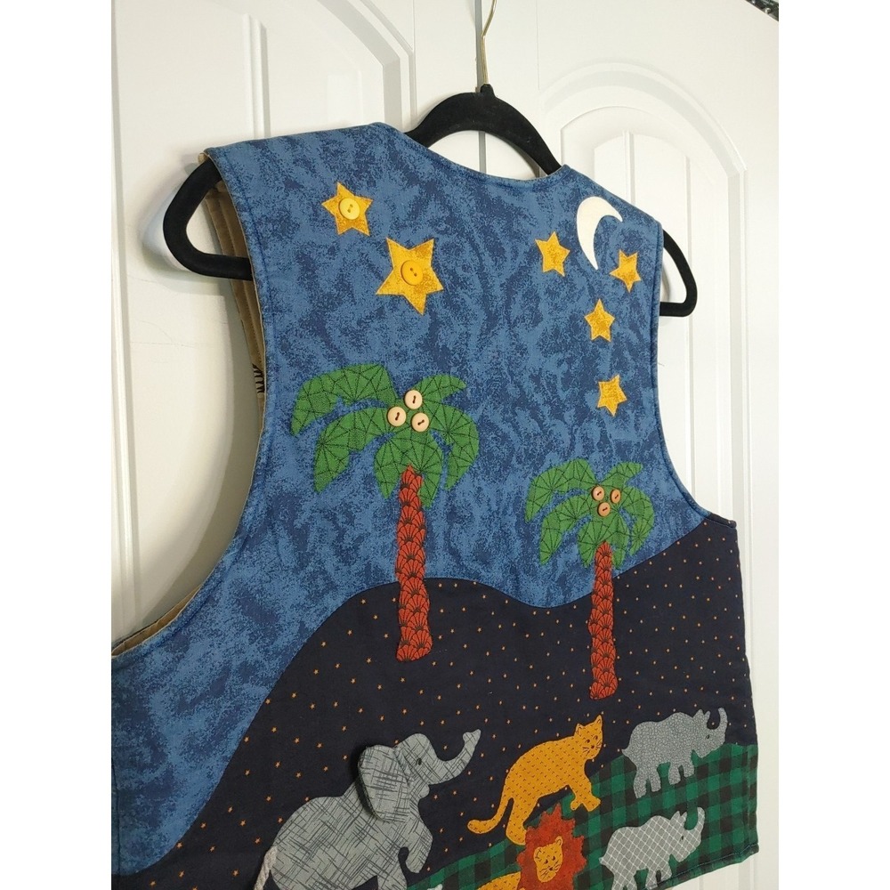 90s Handmade Appliqué Noah's Ark Detailed Quilted Vest M/L Teacher Whimsical - Picture 12 of 12